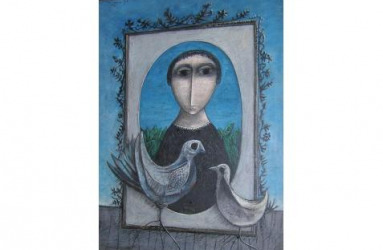 Yosl Bergner Figure With Two Doves