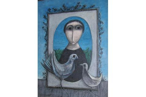 Yosl Bergner Figure With Two Doves